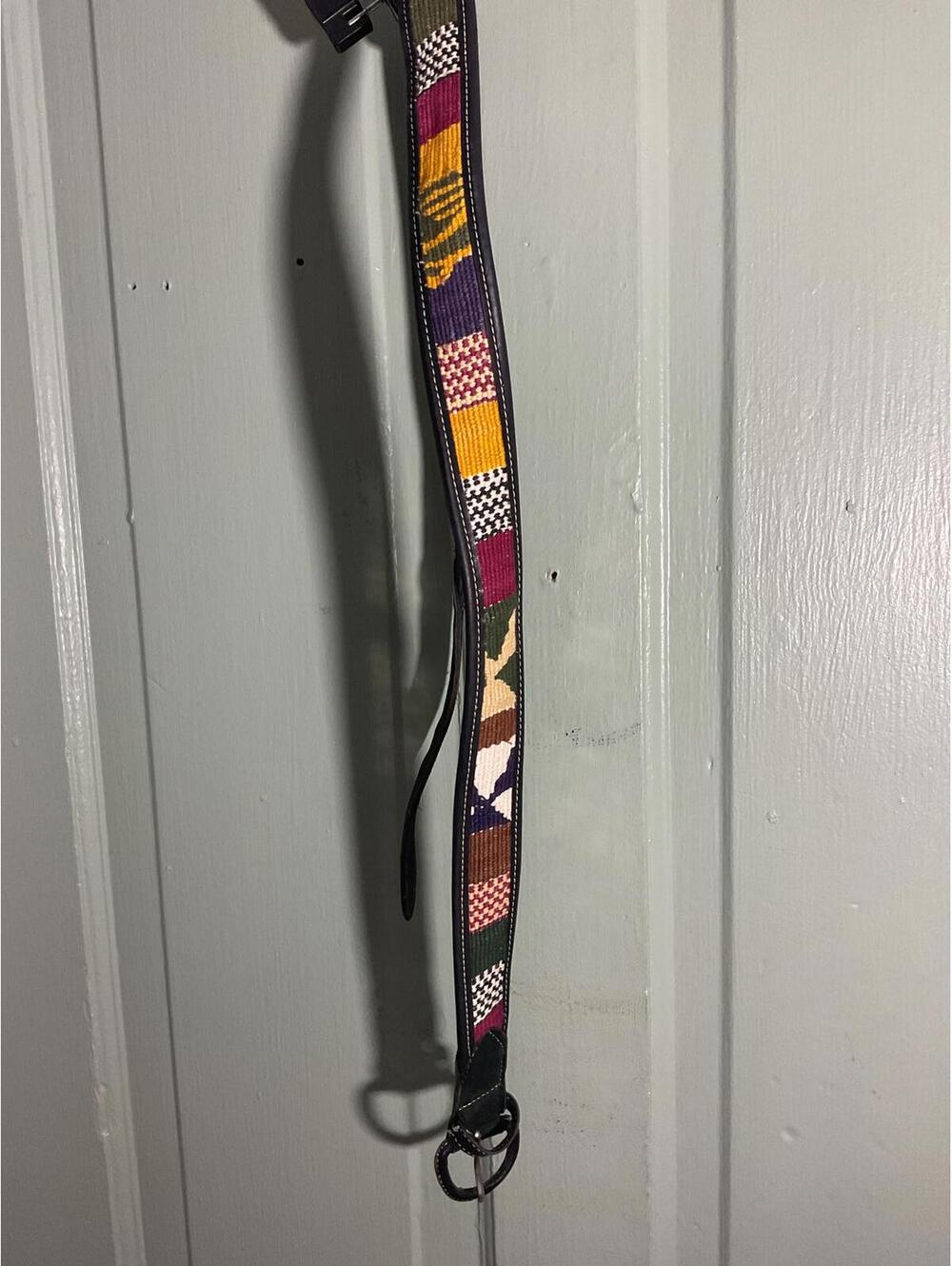 Colorful Patterned Textured Fabric Belt with Black Trim Length 42" x 1 1/2"